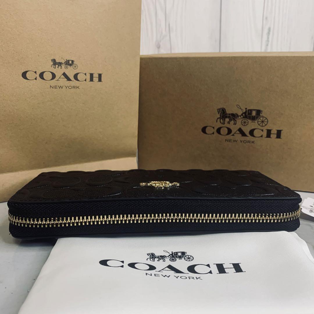 新品】 COACH コーチ 長財布 シグネチャー エンボス ブラック 黒