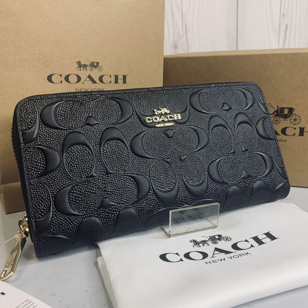 新品】 COACH コーチ 長財布 シグネチャー エンボス ブラック 黒