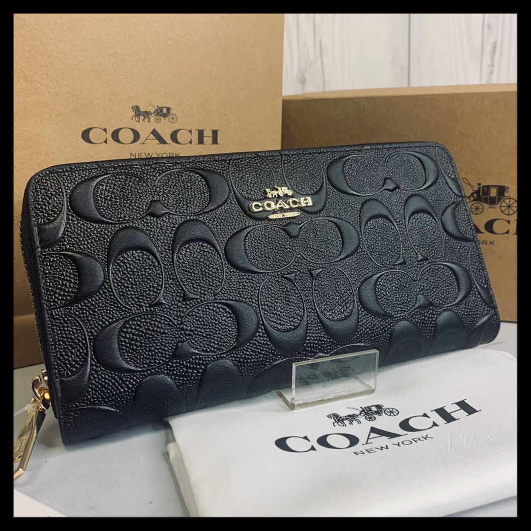 新品】 COACH コーチ 長財布 シグネチャー エンボス ブラック 黒 