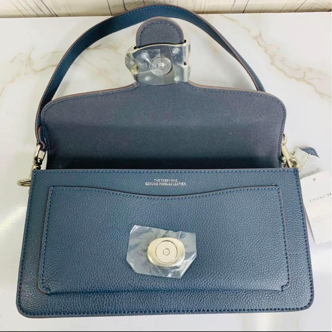 新品】 COACH コーチ タビー ショルダーバッグ ネイビー レザー 紺