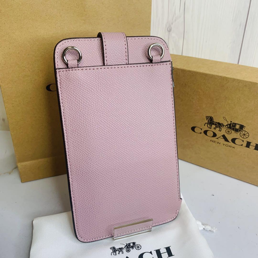 【新品】 COACH コーチ スマホショルダー レザー ピンク 斜め掛け