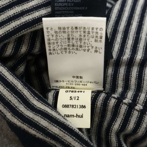 TOMMY HILFIGER トミーヒルフィガー レイヤード風 ボーダー使い ヘンリーネック コットン ニット セーター Sz.XL　メンズ 灰　C3T08188_9#L_画像9