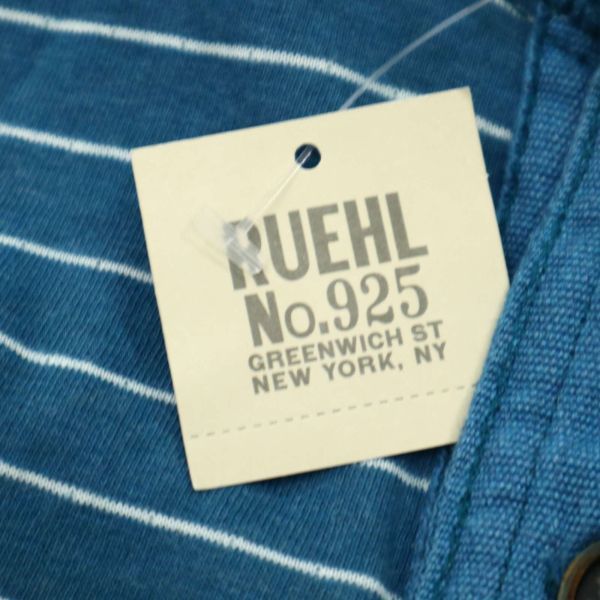 【新品 未使用】 RUEHL No.925 ルールナンバー925 長袖 ヘンリーネック★ ボーダー カットソー ロンTシャツ Sz.M　メンズ 青　C3T08328_9#F_画像6