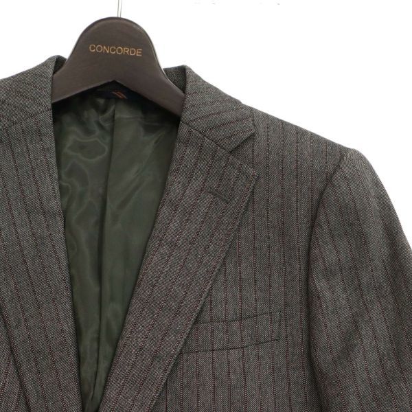 美品★ THE SUIT COMPANY スーツカンパニー 秋冬 英国製生地 Cheviot ストライプ テーラード ジャケット Sz.175　メンズ 灰　C3T09267_A#N_画像2