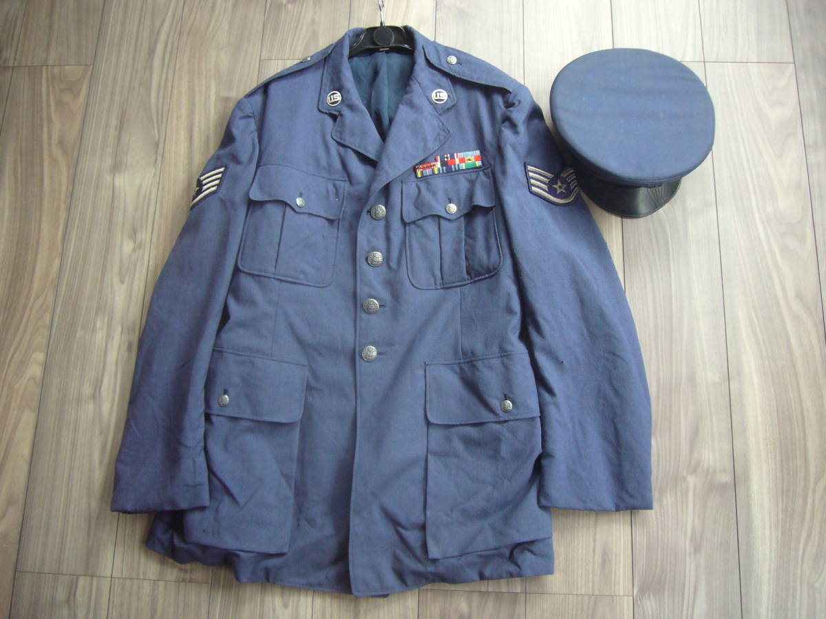 米軍放出品 U.S.AIR FORCE サービスドレス上着 (42L) とキャップ (サイズ約57~58cm) _画像1