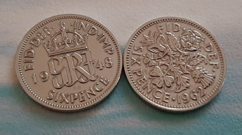 2コインセット 1948年 1962年幸せシックスペンス イギリス ジョージ6th エリザベス女王ラッキー6ペンス 本物美品です_画像2