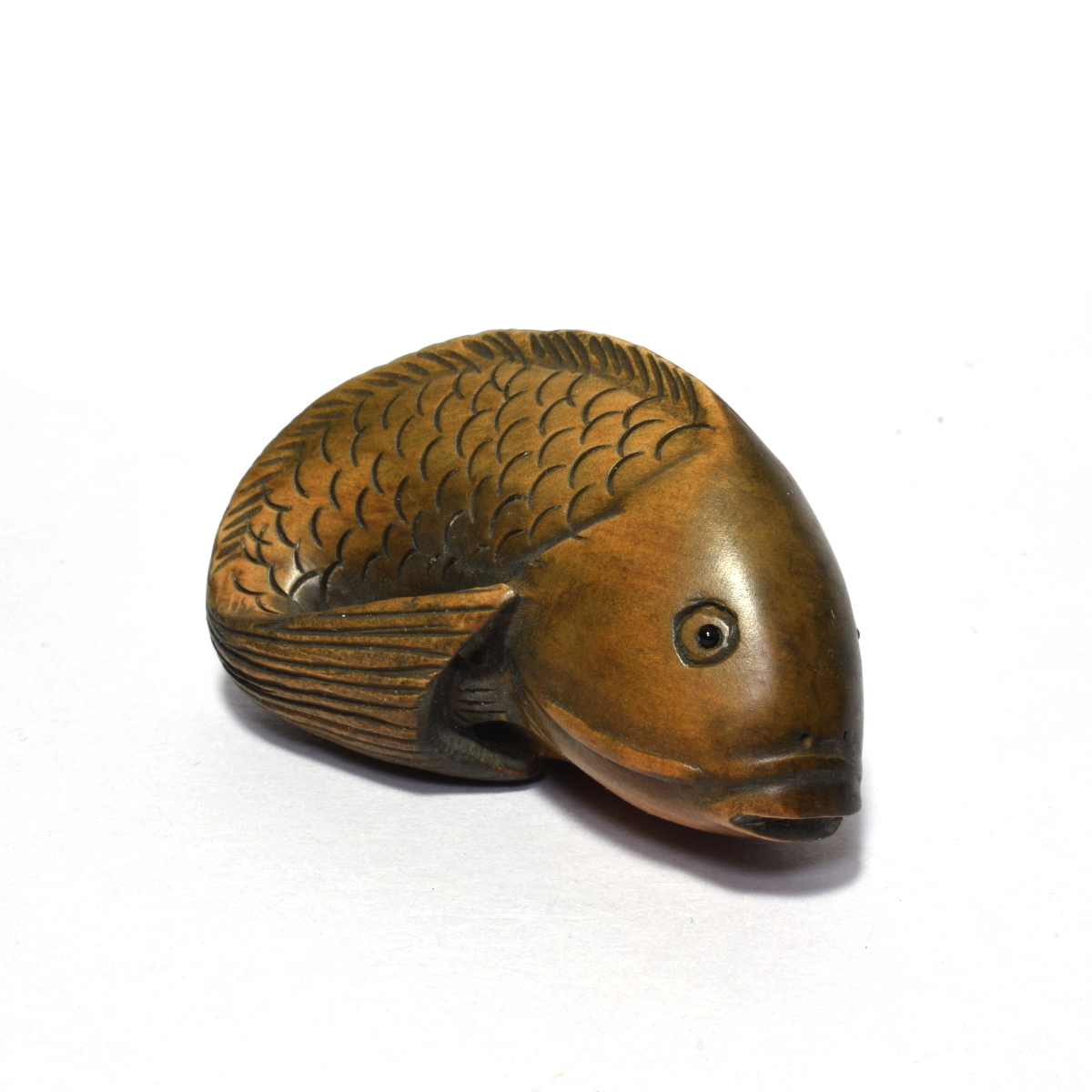 根付 魚 鯉 柘植 木彫品 木製 彫刻品 na07-h2-3_画像5