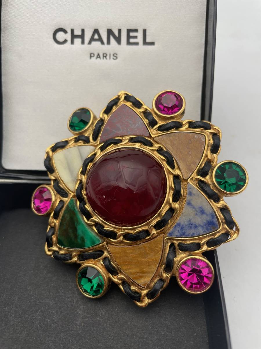 シャネル ヴィンテージ グリポア スター 星 ブローチ 95A カラーストーン 大理石風/ CHANEL VINTAGE GRIPOIX STAR BROOCH 95A 90's_画像1