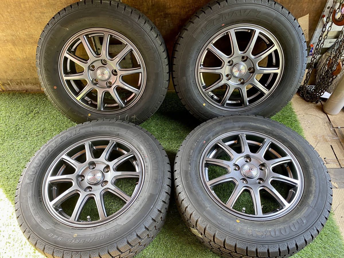 205/65R15 94Q GOODYEAR ICENAVI 7 2021年製　バリ山 スタッドレス　4本セット　15x6J ET＋53 PCD 114.3 5H エステマ　クラウン　カムリ等_画像1