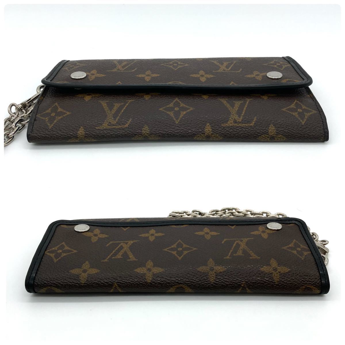 ☆★【美品!!】LOUIS VUITTON ルイヴィトン●マカサー ポルトフォイユ ロン モノグラム●ブラック●長財布 ウォレット 三つ折り チェーン_画像4