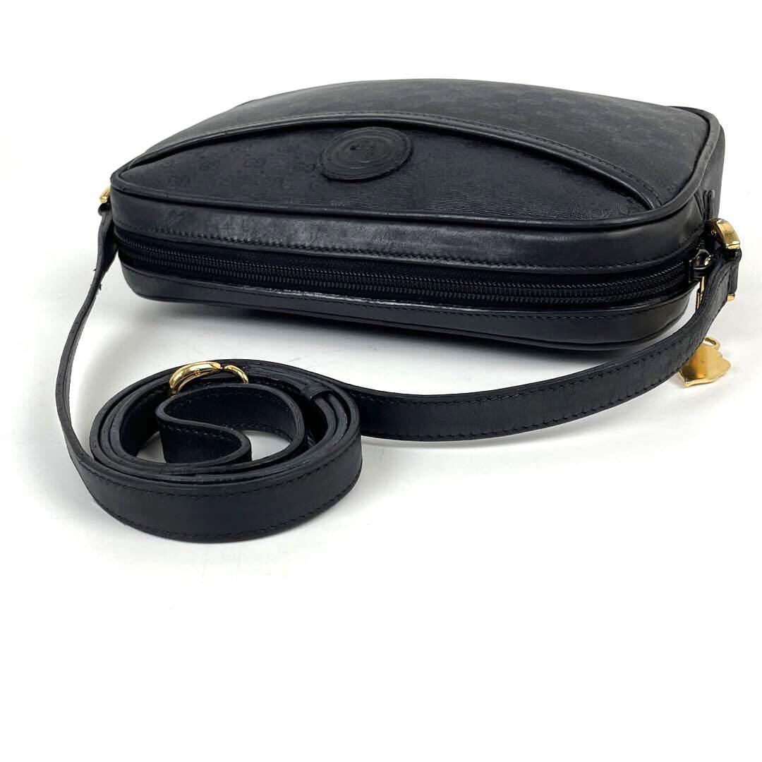 美品■GUCCI グッチ ショルダーバッグ GGスプリーム インターロッキング PVC レザー マイクロGG ゴールド金具 ポシェット ブラック系 黒