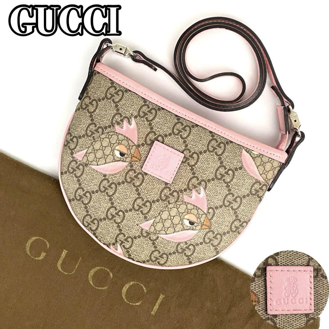 美品■GUCCI グッチ チルドレン ショルダーバッグ アウル フクロウ GGスプリーム PVC レザー ピンク ベージュ系 シルバー金具 297540