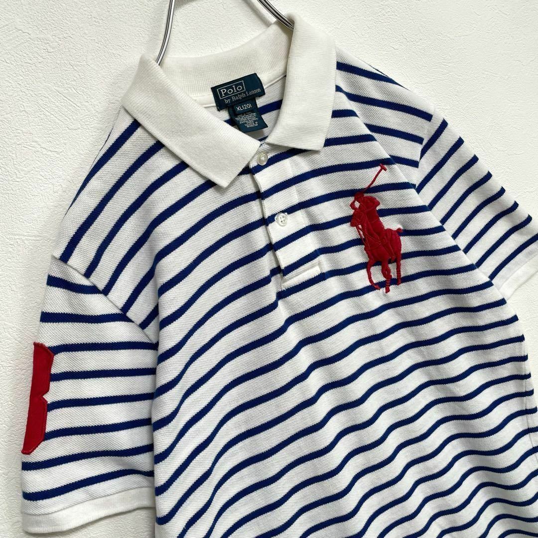 ポロラルフローレン　鹿の子　ボーダー　ビッグポニー　刺繍ロゴ　半袖ポロシャツ　メンズ　Sサイズ　POLO RALPH LAUREN