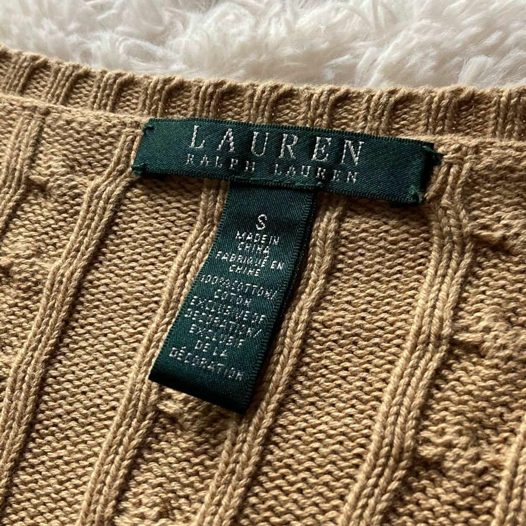 ローレン ラルフローレン　ケーブルニット　プルオーバー　コットン　キャメル　刺繍　レディース　Sサイズ　LAUREN RALPH LAUREN_画像9