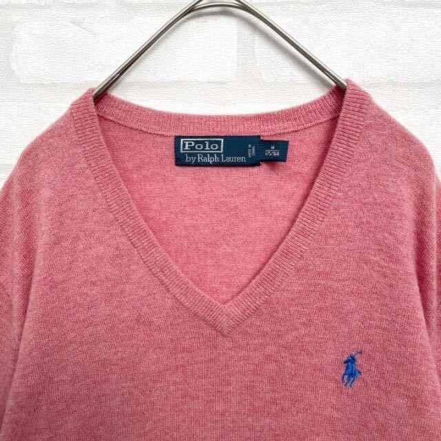 【入手困難】ポロラルフローレン Polo by Ralph Lauren レアカラー ピンク ワンポイントロゴ刺繍 ニットセーター メンズ Mサイズ
