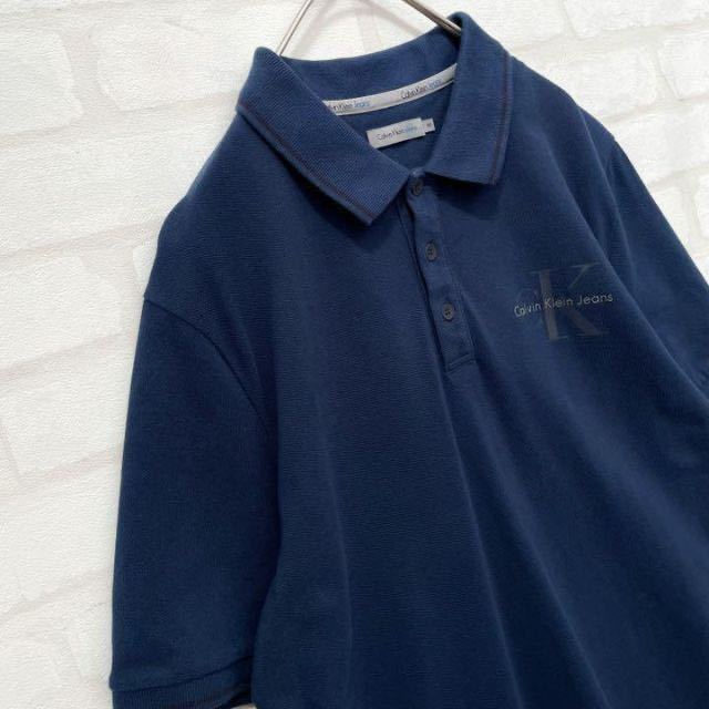 【未使用】CK カルバンクライン 半袖 ポロシャツ 紺 ネイビー Mサイズ ワンポイントロゴ Calvin Klein