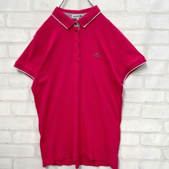 【大人気】ラコステ レディース 半袖ポロシャツ ピンク ワンポイントロゴ刺繍 42サイズ LACOSTE