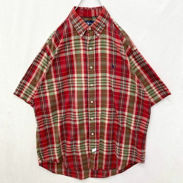 【当時物】ポロラルフローレン　90s　 ボタンダウン　チェック柄　半袖シャツ　メンズ　Ｌサイズ　Polo Ralph Lauren