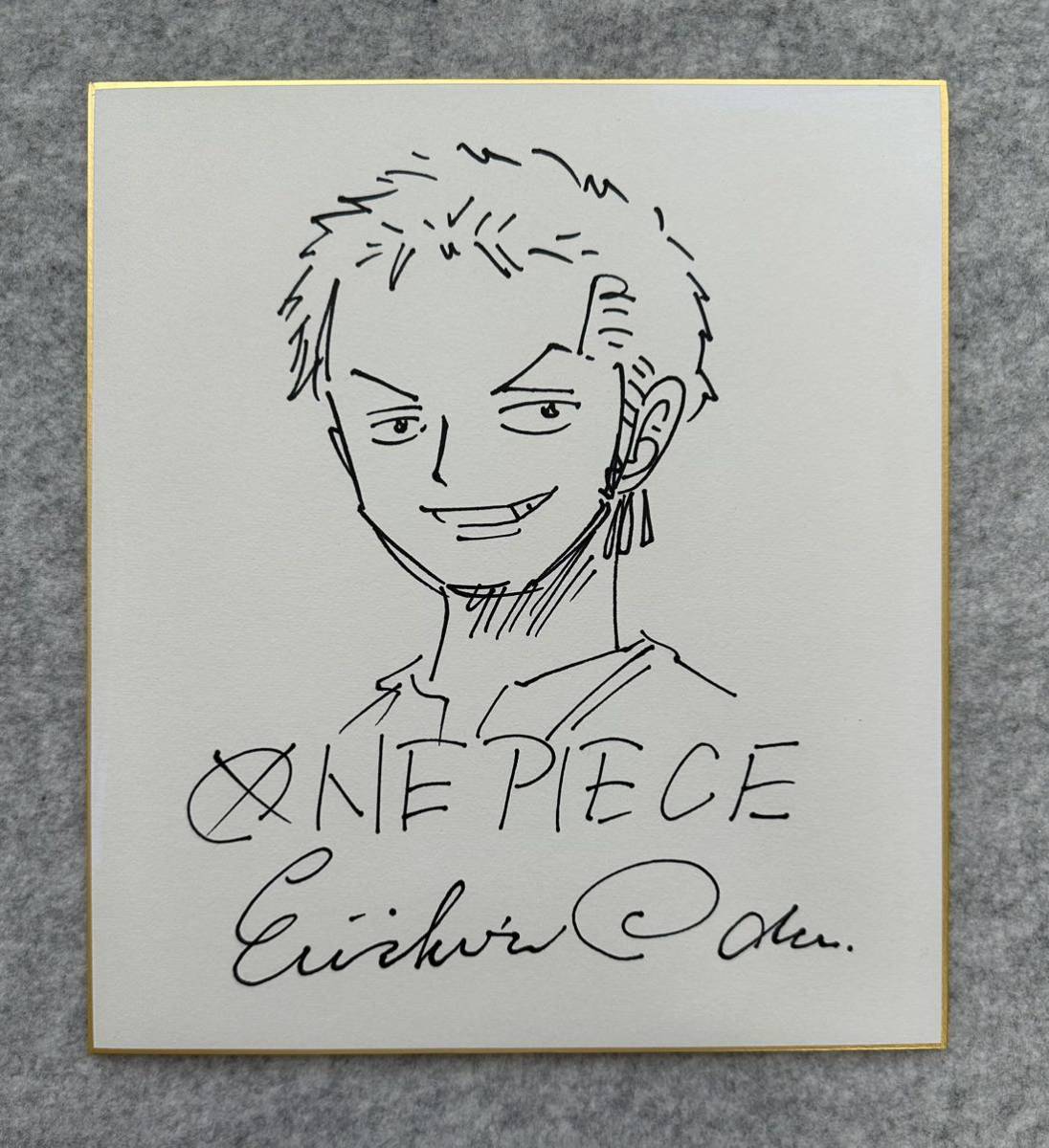 【サイン色紙】　尾田栄一郎　『ONE PIECE』（ワンピース）　ゾロ　色紙にペン　模写_画像1