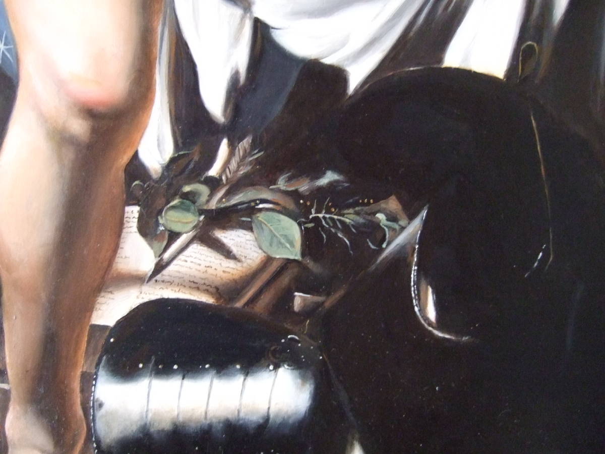 商品実物の写真です【模写】カラヴァッジョ『勝ち誇るアモール』本物の油絵による複製絵画_画像4