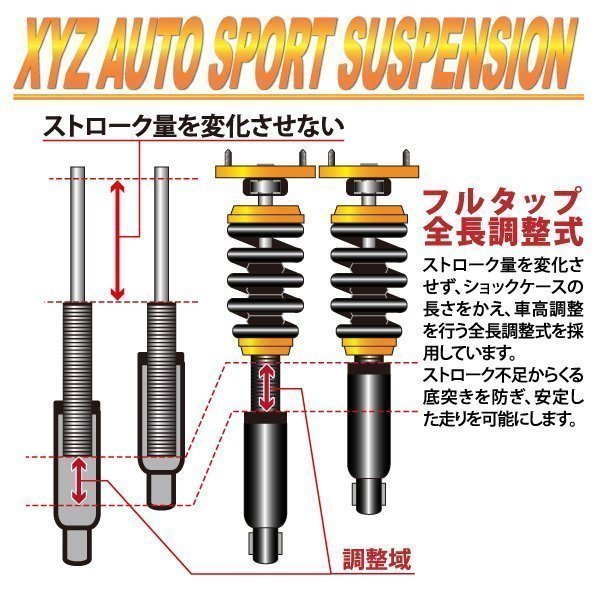 業務用 [XYZ JAPAN 車高調] GDA インプレッサ WRX [フルタップ 全長調整式 減衰調整 キャンバー調整式ピロアッパー] Racing Spec RS type RS-SU05