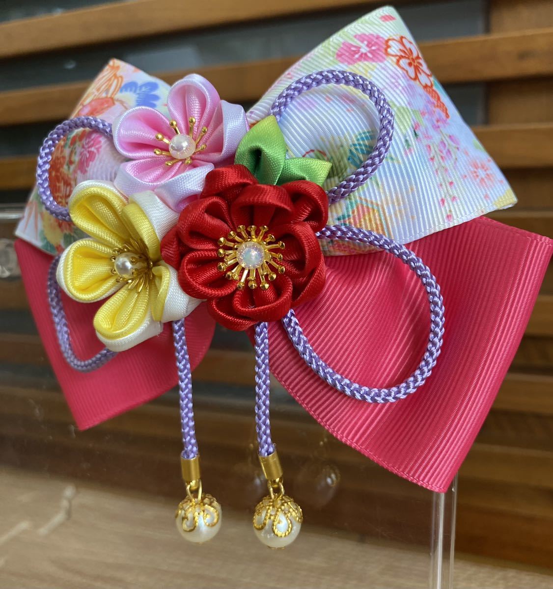  hand made ribbon Japanese style hair clip 57 flower . bamboo kimono hakama . The Seven-Five-Three Festival hair ornament cat pohs postage included 