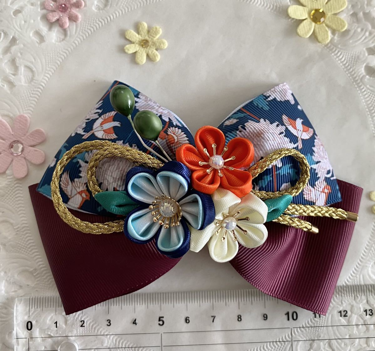  hand made ribbon Japanese style hair clip 60.. bird kimono . hakama graduation ceremony The Seven-Five-Three Festival hair ornament cat pohs postage included 