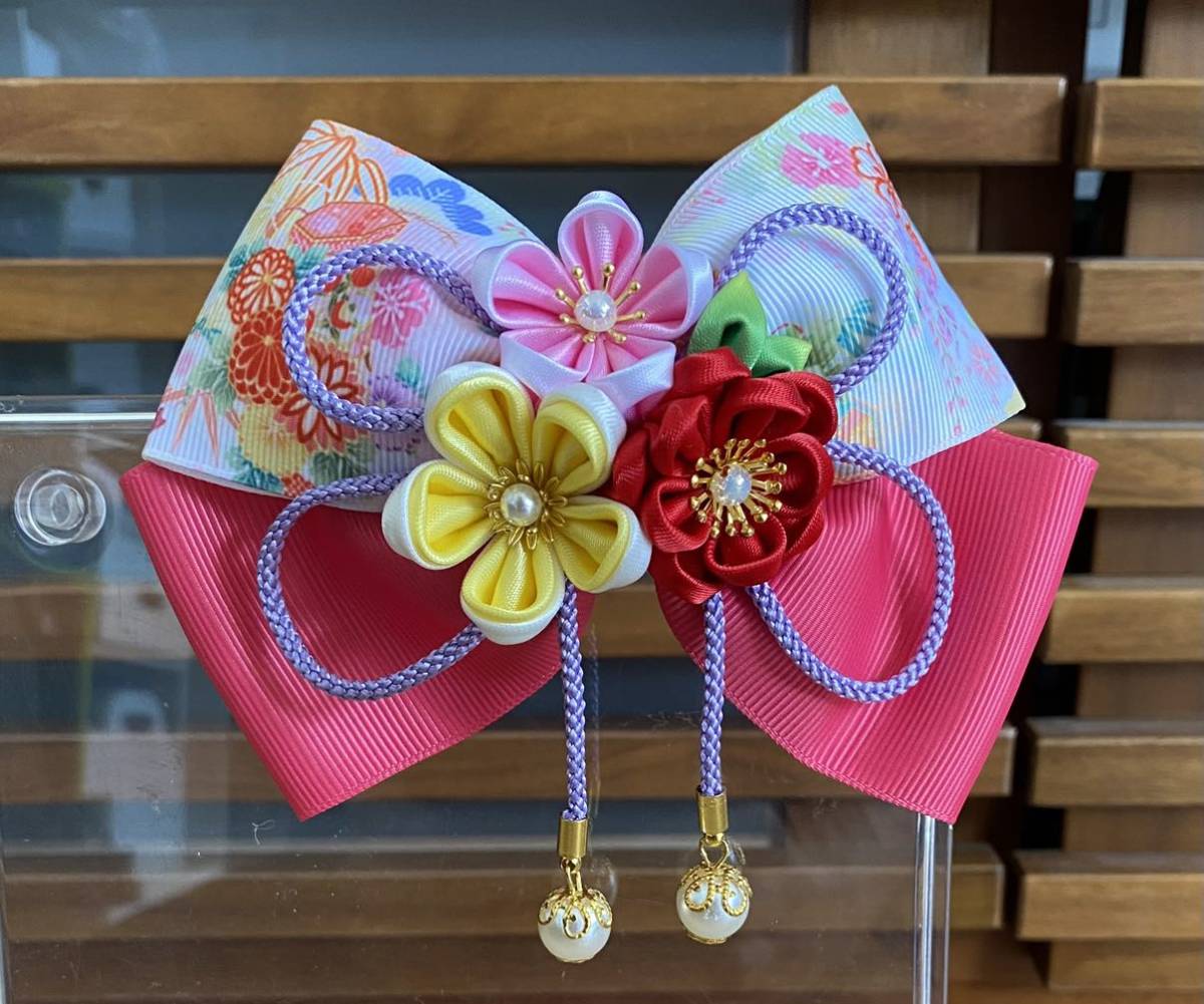  hand made ribbon Japanese style hair clip 57 flower . bamboo kimono hakama . The Seven-Five-Three Festival hair ornament cat pohs postage included 