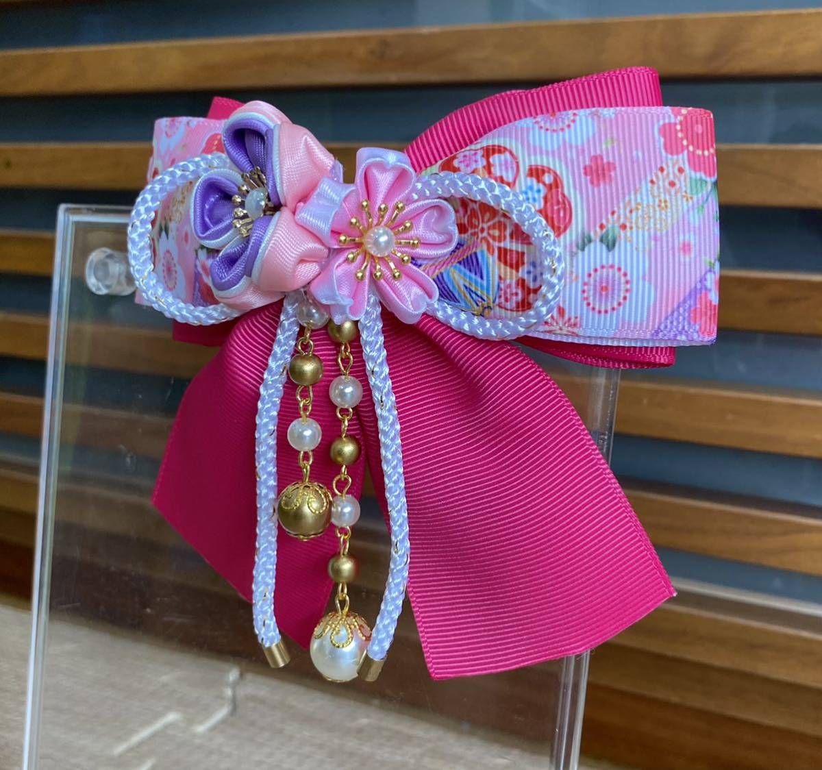  hand made ribbon Japanese style hair clip 47 Sakura kimono . hakama graduation ceremony The Seven-Five-Three Festival hair ornament cat pohs postage included 