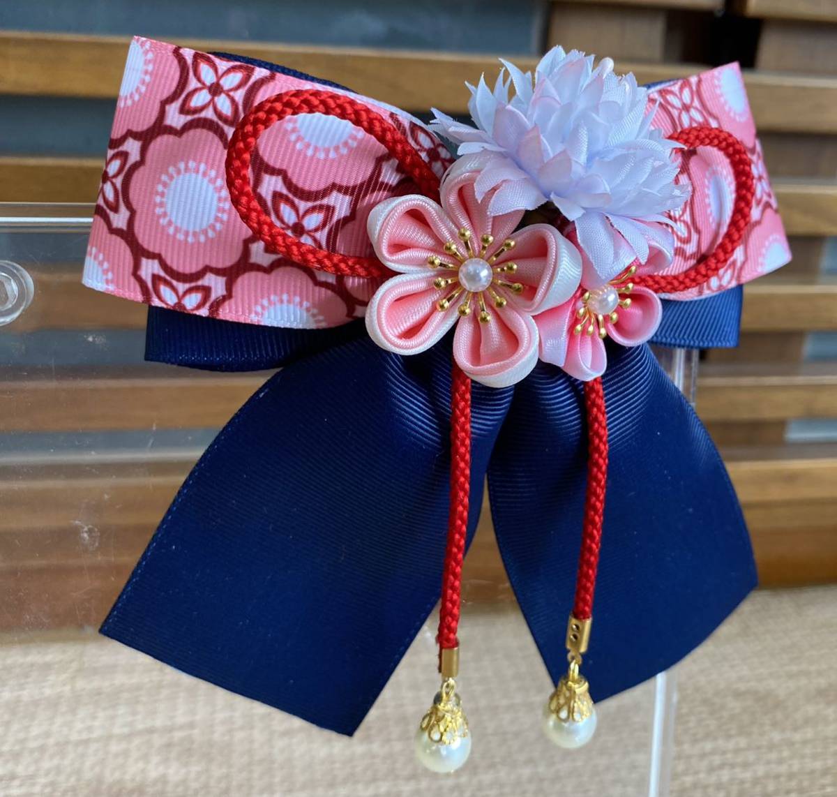  hand made ribbon Japanese style hair clip 51 kimono . hakama graduation ceremony The Seven-Five-Three Festival hair ornament cat pohs postage included 