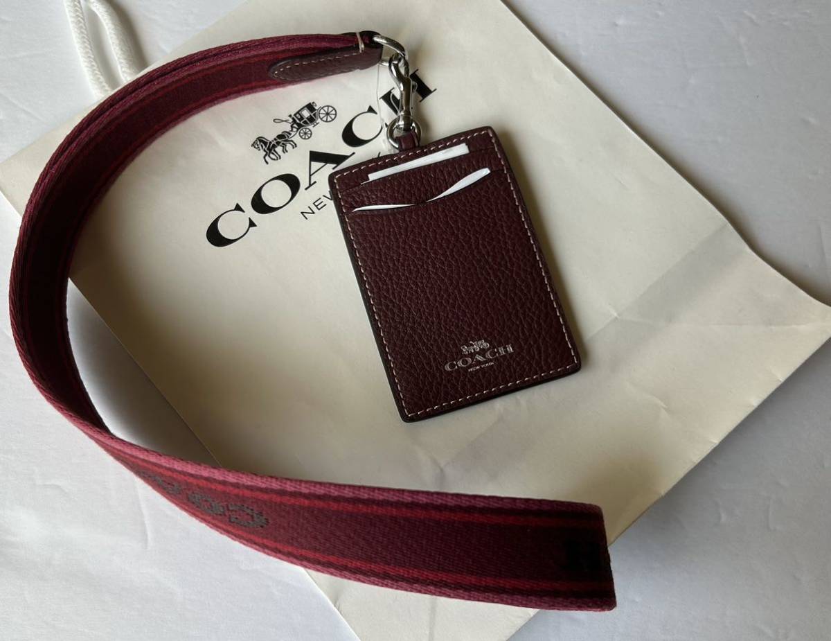 [ free shipping ] new goods * Coach COACH*CH693 neck strap ID case pass case signature pattern Ran yard card inserting wine red 2