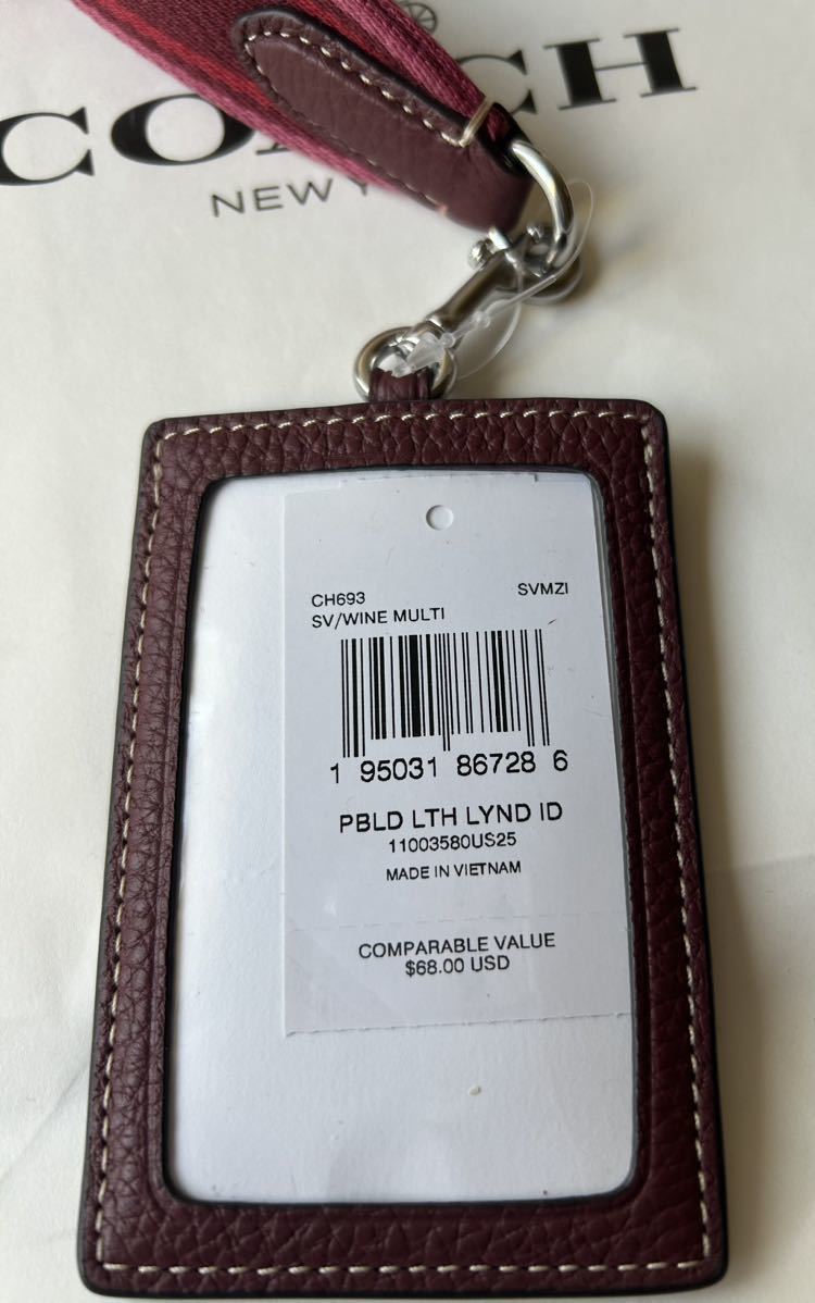 [ free shipping ] new goods * Coach COACH*CH693 neck strap ID case pass case signature pattern Ran yard card inserting wine red 2