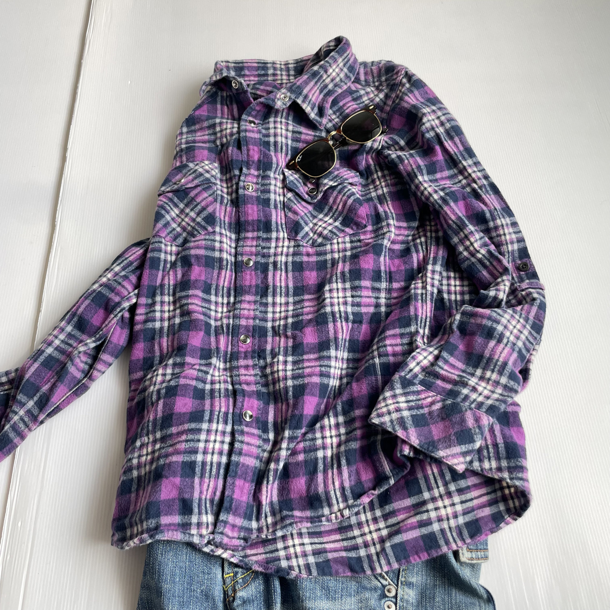 MEN'S BIGI メンズビギ パープルチェック ネルシャツ Freeサイズ