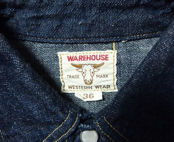 WAREHOUSE ウエアハウス 15th ANNIVERSARY 3001 DENIM WESTERN SHIRTS デニム ウエスタン シャツ 36 15周年記念モデル_画像4