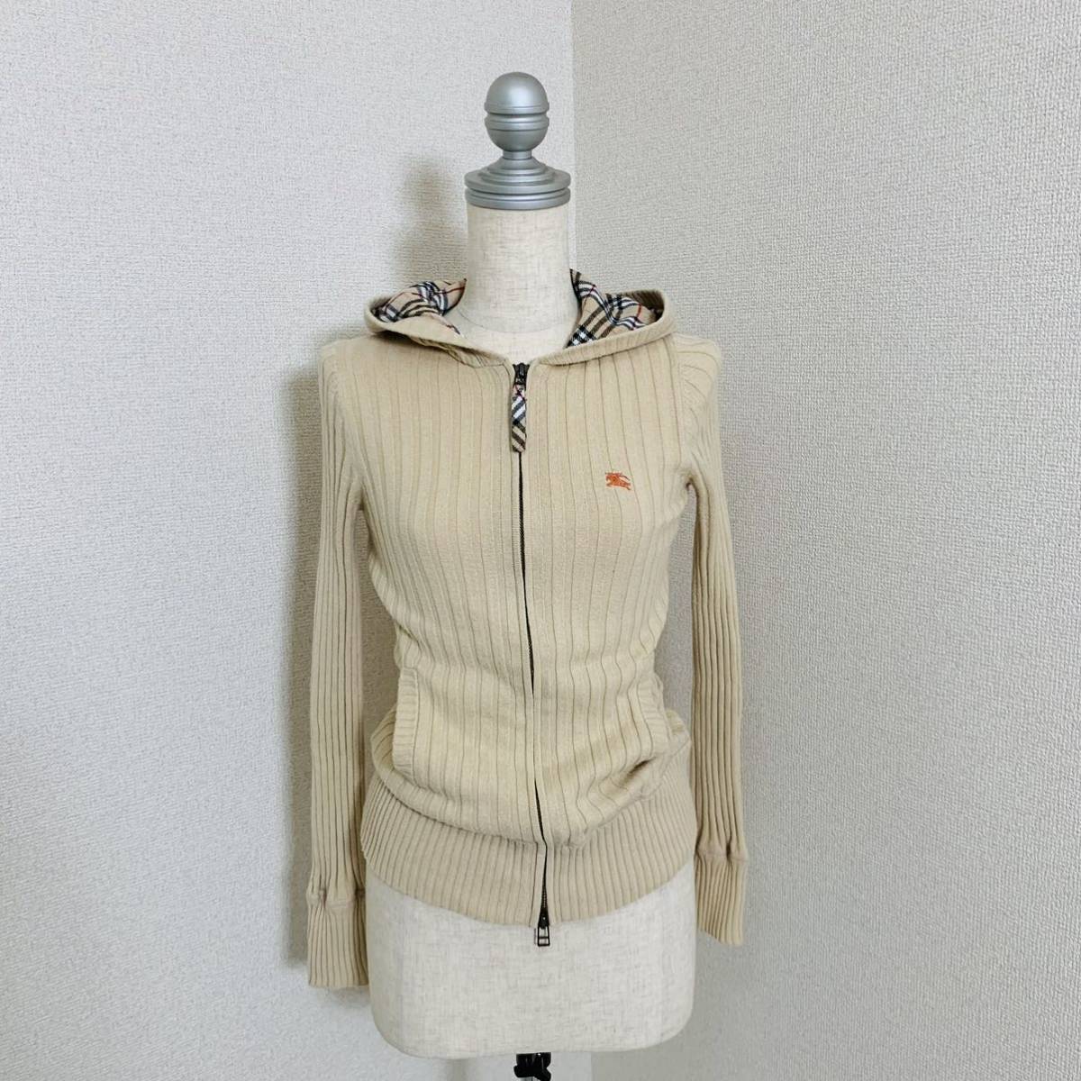 BURBERRY BLUE LABEL ウール リブニット ジップパーカー BURBERRY BLUE LABEL ウール リブニット ジップパーカー