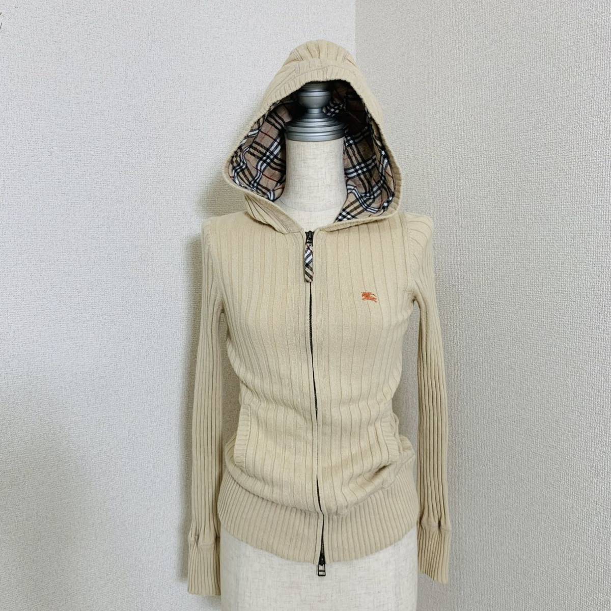 BURBERRY BLUE LABEL ウール リブニット ジップパーカー バーバリー