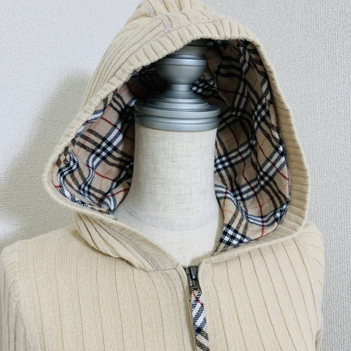 BURBERRY BLUE LABEL ウール リブニット ジップパーカー BURBERRY BLUE LABEL ウール リブニット ジップパーカー