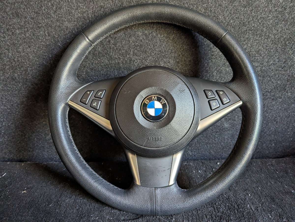 BMW　E63　EH48　EH50　純正　ステアリング　ホイール　スイッチ　エアバックカバー　黒革