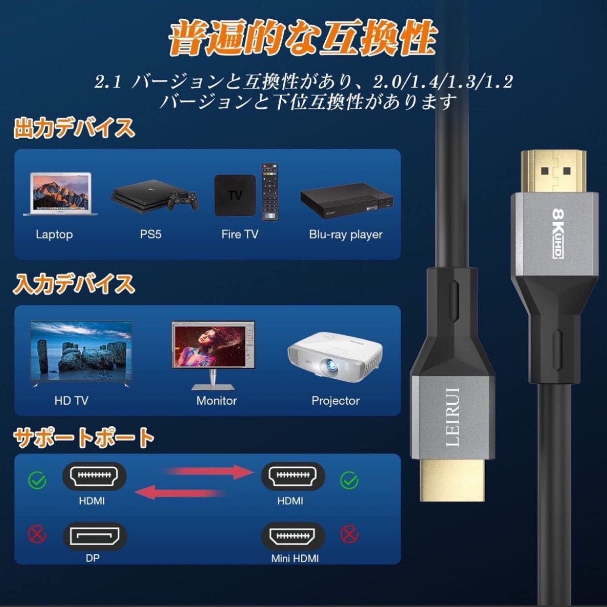 8K HDMI ケーブル HDMI 2.1 ［PS5 PS4 switch対応］