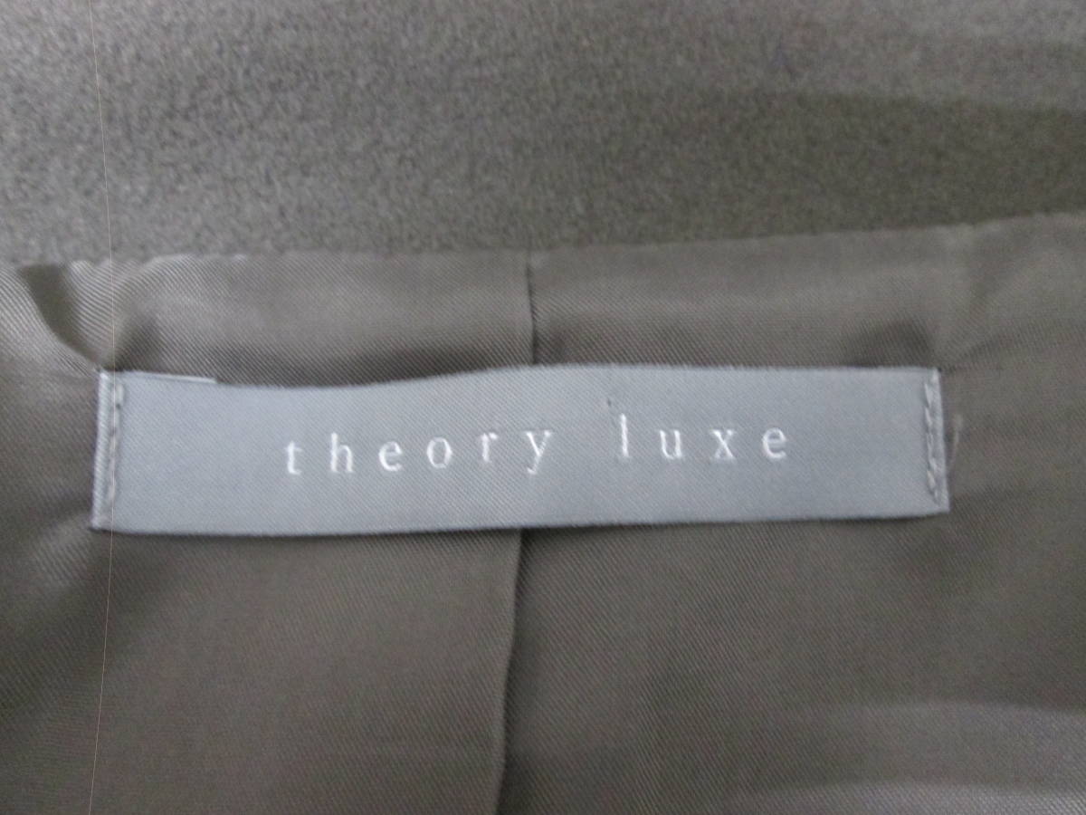 (90)♪theory luxe セオリーリュクス レディース シングル スタンドカラー 比翼 コート 毛77％ サイズ38 グレー系_画像6