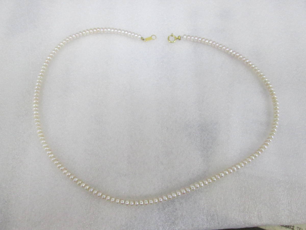 (92)♪パールネックレス 真珠 留め具K18 全長約41ｃｍ 約8.4g ベビーパール_画像3