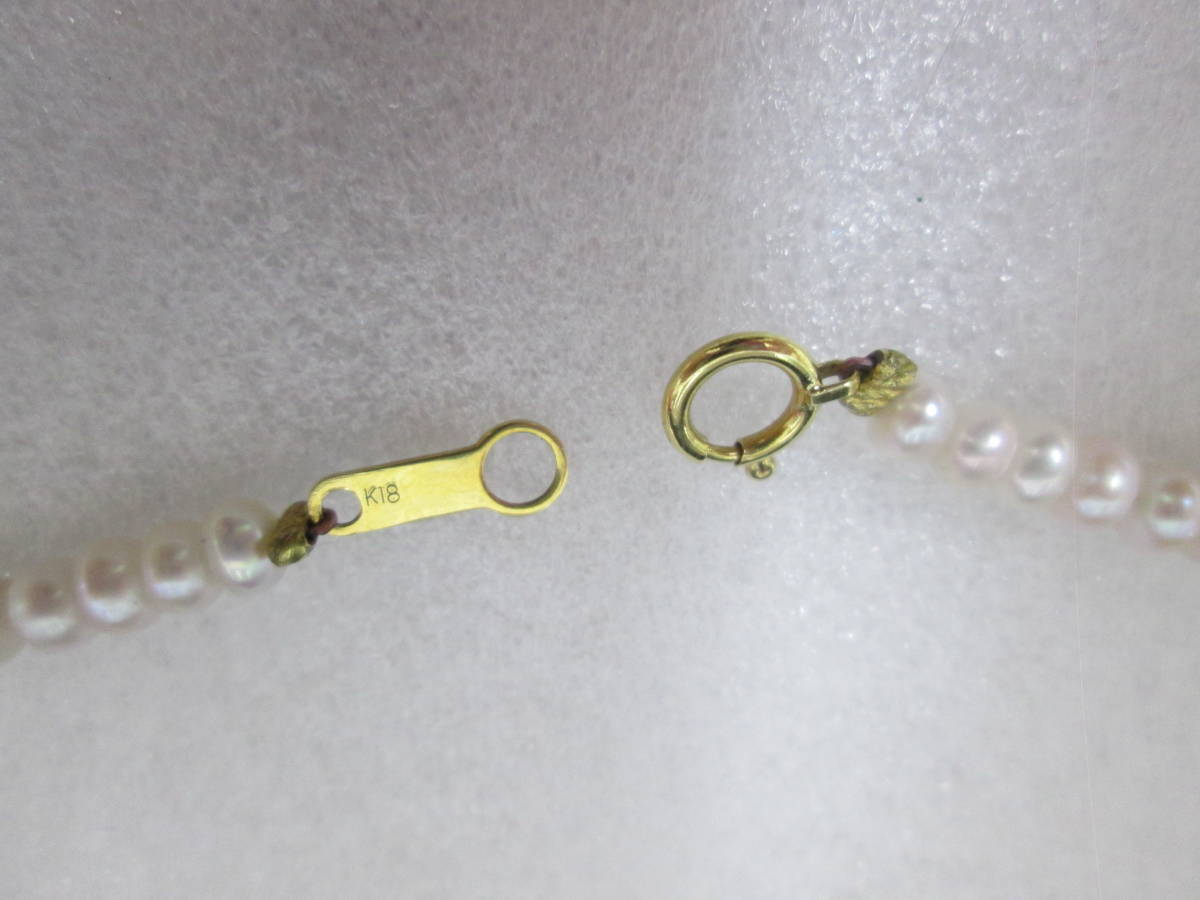 (92)♪パールネックレス 真珠 留め具K18 全長約41ｃｍ 約8.4g ベビーパール_画像5