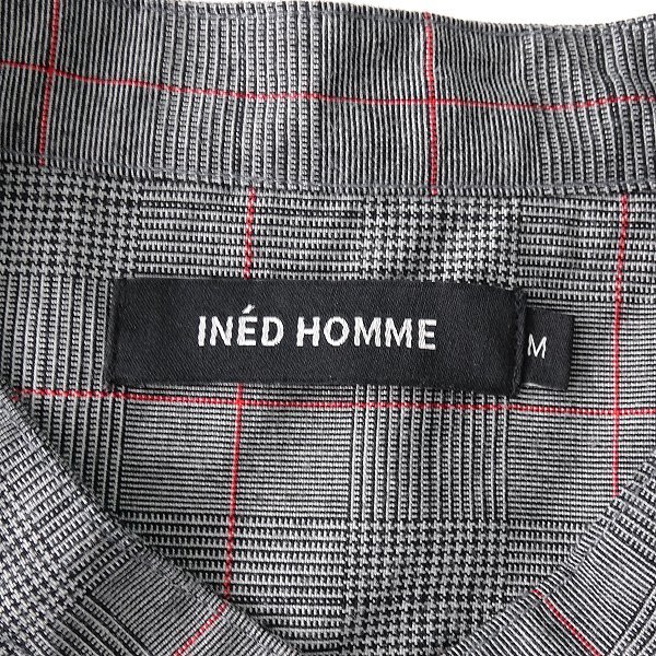 新品 イネドオム グレンチェック ポリ レーヨン バンドカラー シャツ L 濃灰 【I42210】 INE'D HOMME 秋冬 メンズ 長袖 ピンオックス_画像8