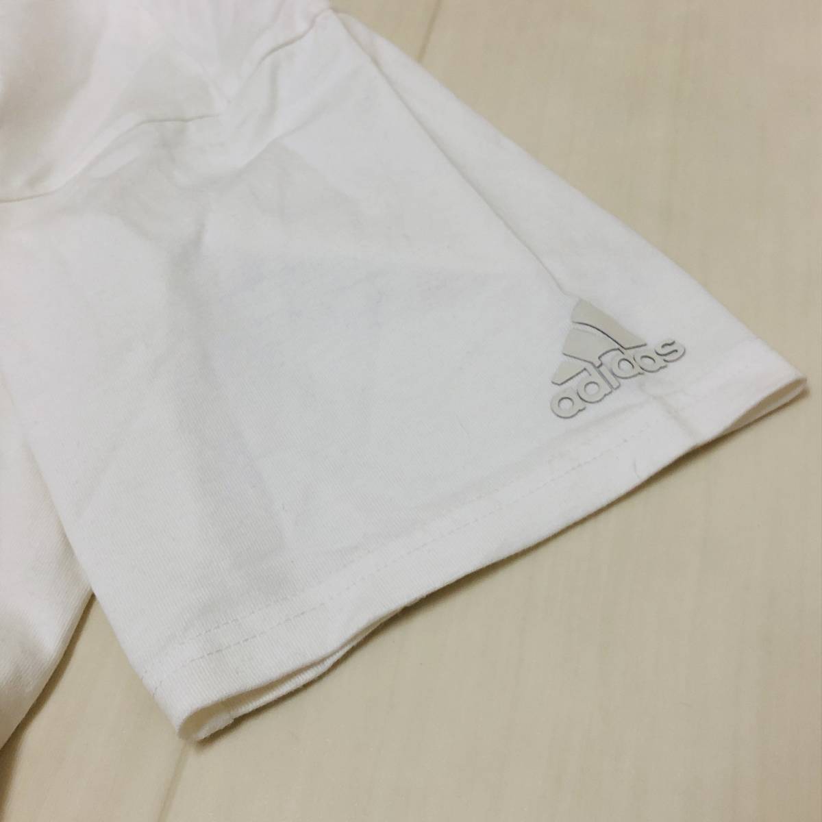 k1607 美品 adidas アディダス Tシャツ 半袖 綿100％ 丸首 ロゴプリント サイズXO 白 メンズ シンプル 上質 スポーティチックスタイル _画像7