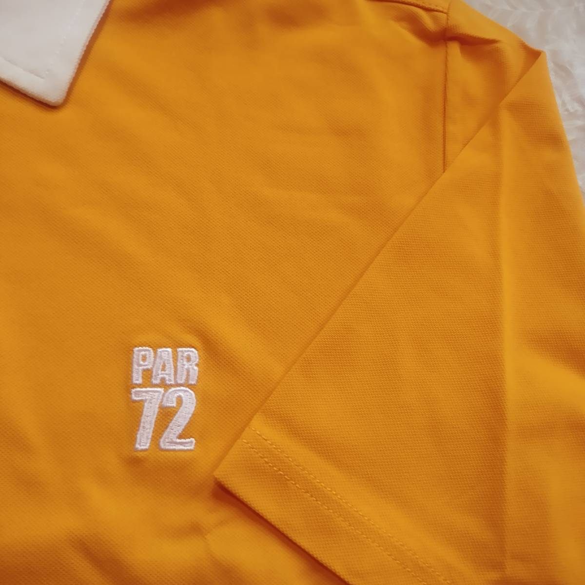 状態良好！　PAR72　パーセッタンタドゥエ　半袖シャツ　サイズＭ　ティポケット　やや光沢 オレンジ/ホワイト　しなやか　速乾超薄手生地_画像3