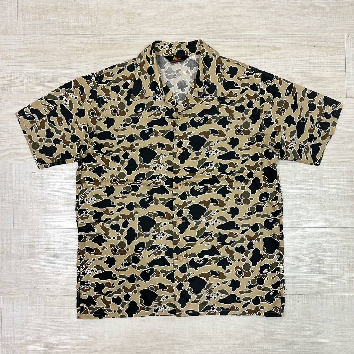 00s Vintage A BATHING APE ヴィンテージ ア ベイシング エイプ APE CAMO エイプ カモ オープンカラー シャツ ARCHIVE アーカイブ size L_画像1