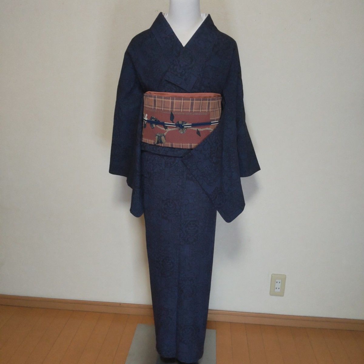 新品 未使用 本場結城紬 単衣 藍染め 藍青色