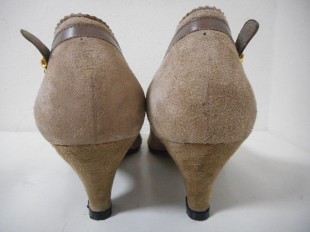 NINA RICCI Nina Ricci book@ leather suede almond tu design pumps size 36.5(23.0~23.5cm)