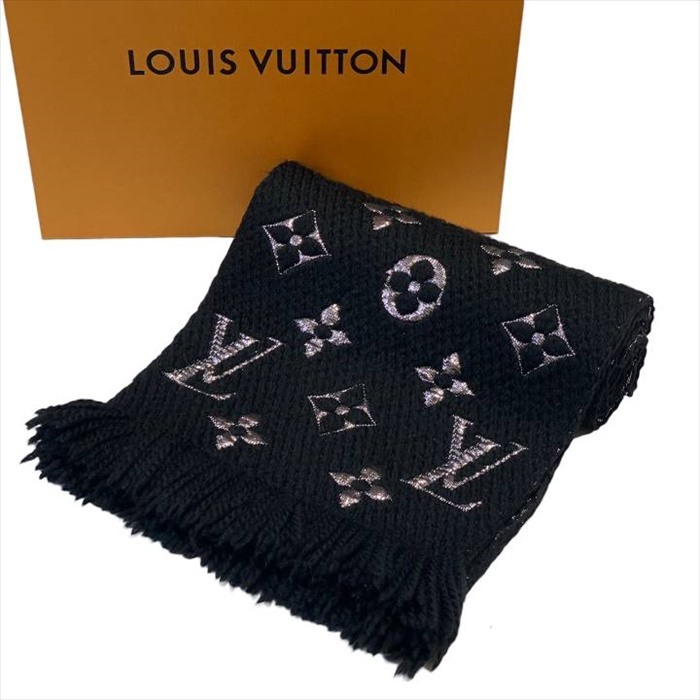 【中古】 LOUIS VUITTON ルイヴィトン エシャルプ ロゴマニア マフラー シャインブラック M75833_画像1