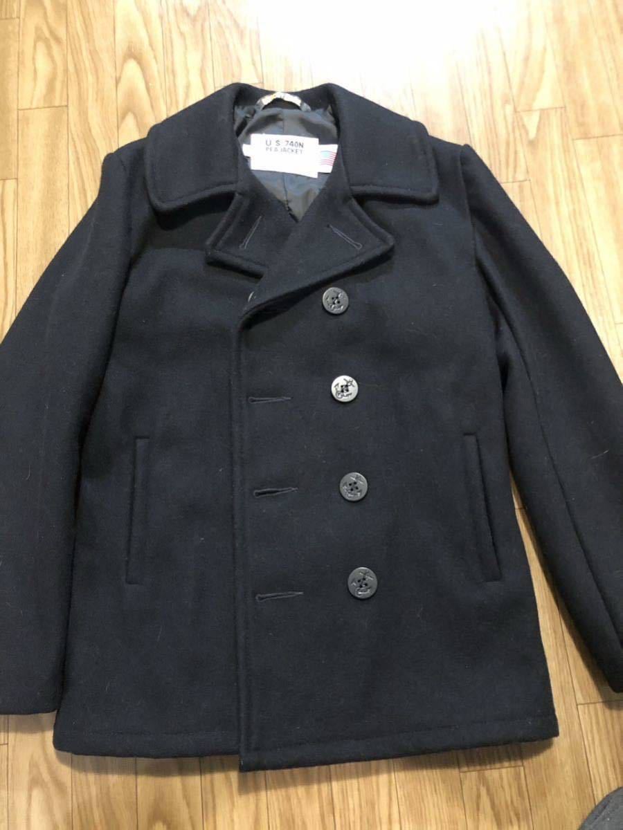 【Schott/ショット】新古品　美品　USA製 メルトンウール 740N PEA JACKET 黒 ブラック Pコート 38 ピーコート_画像1